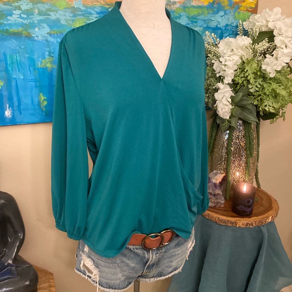 Wrap v neck blouse sexy teal wrap v neck blouse